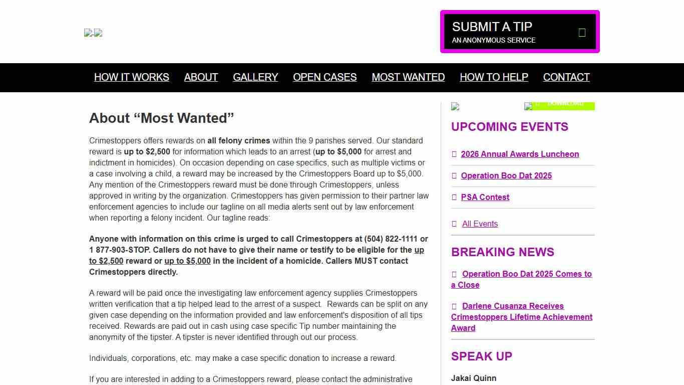 Most Wanted – Crimestoppers GNO