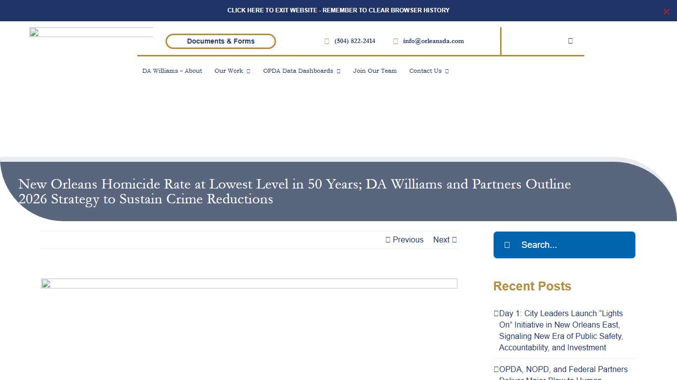 New Orleans Homicide Rate at Lowest Level in 50 Years; DA Williams and Partners Outline 2026 Strategy to Sustain Crime Reductions - Orleans Parish District Attorney